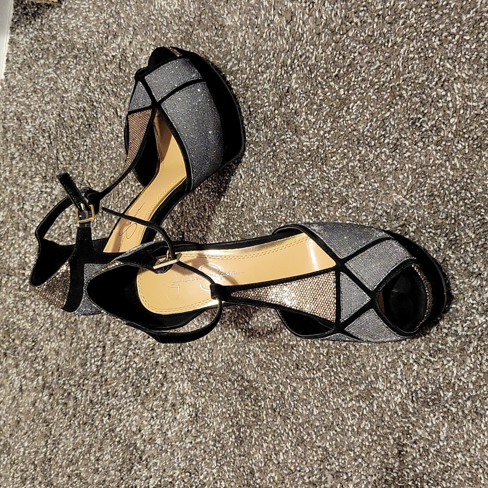 Jessica Simpson Gunmetal Glitter Heels Size 7.5
